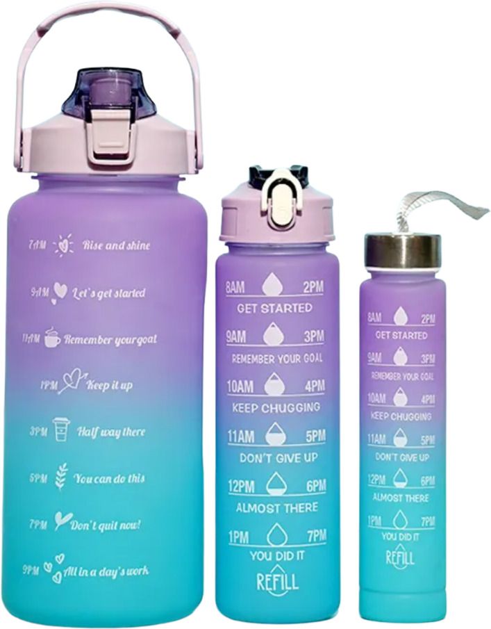 TECHZOR - 3 in 1 Set 2L, 900ML, 300ML  Plastic Water Bottle