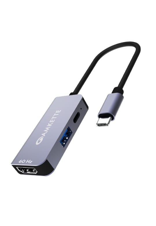 Amkette 3-in-1 60Hz Type C to HDMI Adapter, Multiport USB C Hub