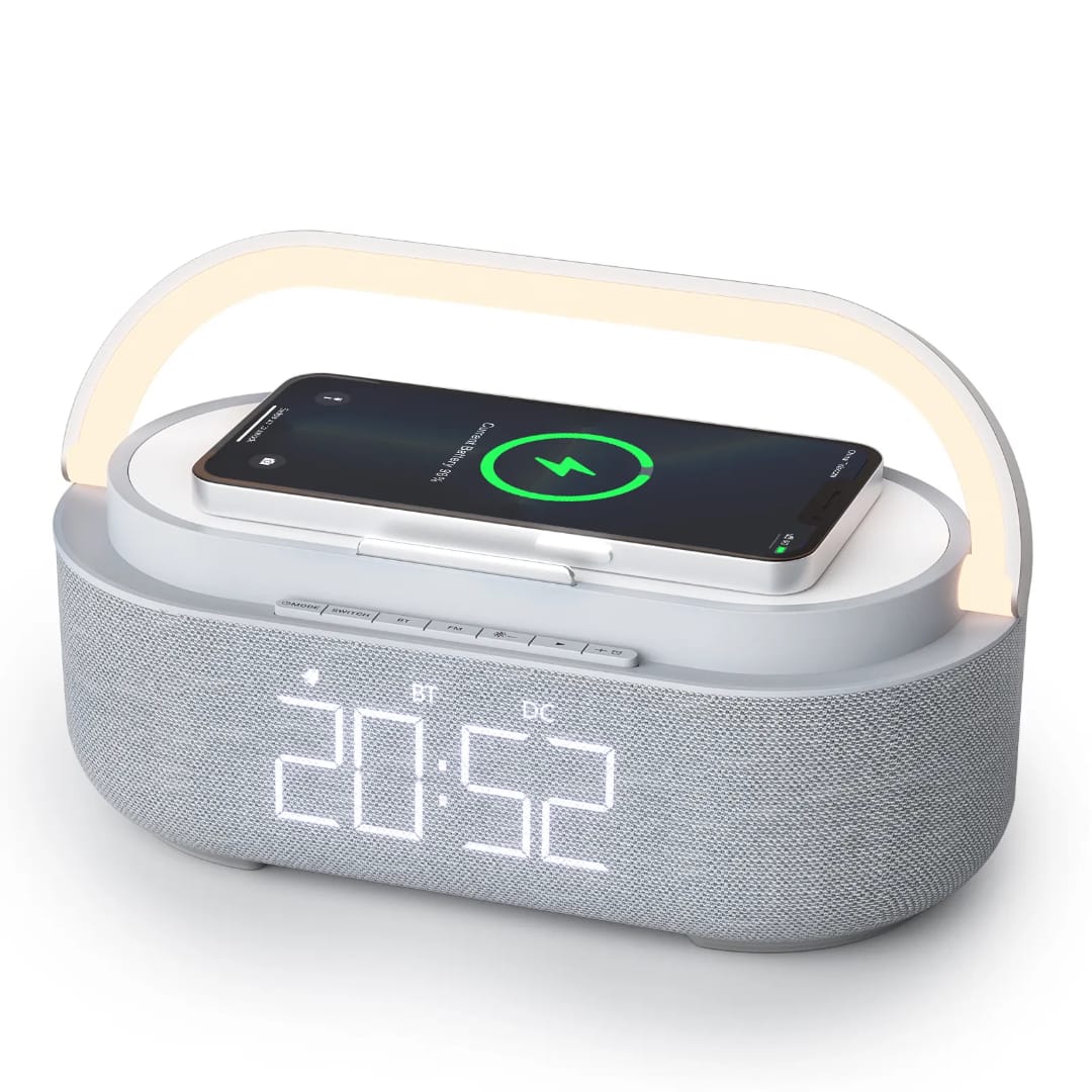 Wireless Fast Charger, Alarm Clock with Bluetooth Speaker