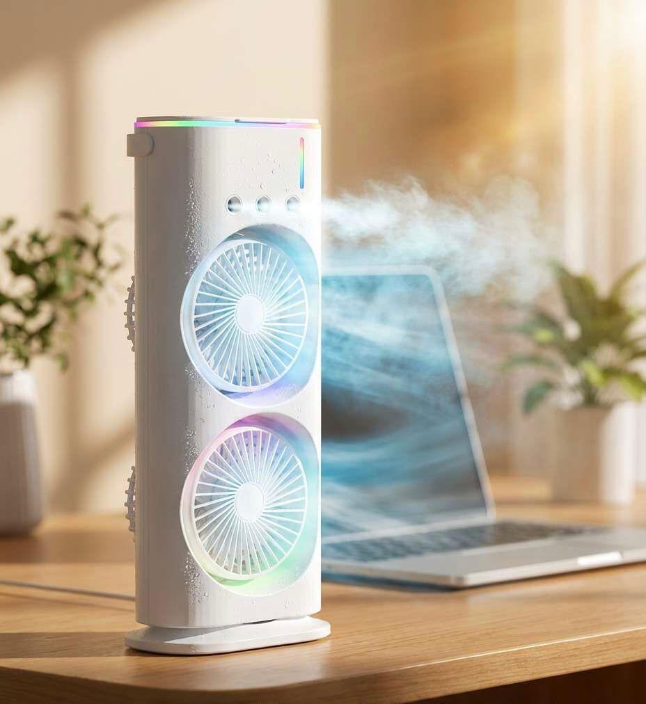 Portable Air Cooler USB Rechargeable Dual Head Cooling fan